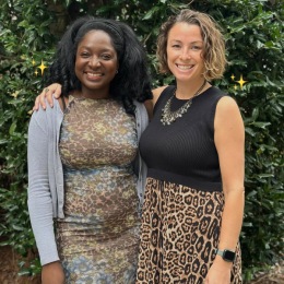 After so many years working together, your brains start to meld!  two women posing for a picture