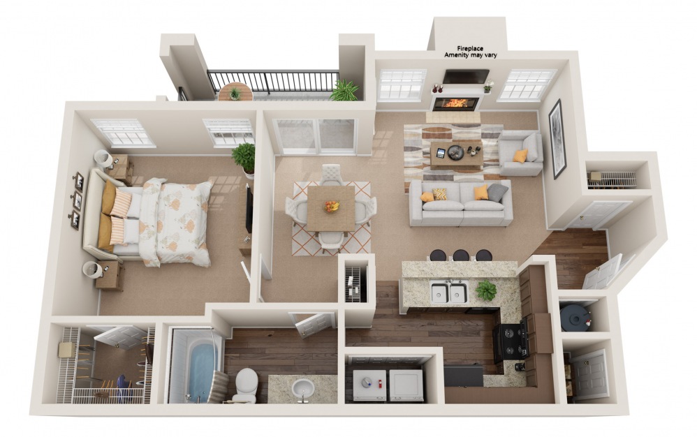 Deluxe - 1 bedroom floorplan layout with 1 bath and 853 square feet.