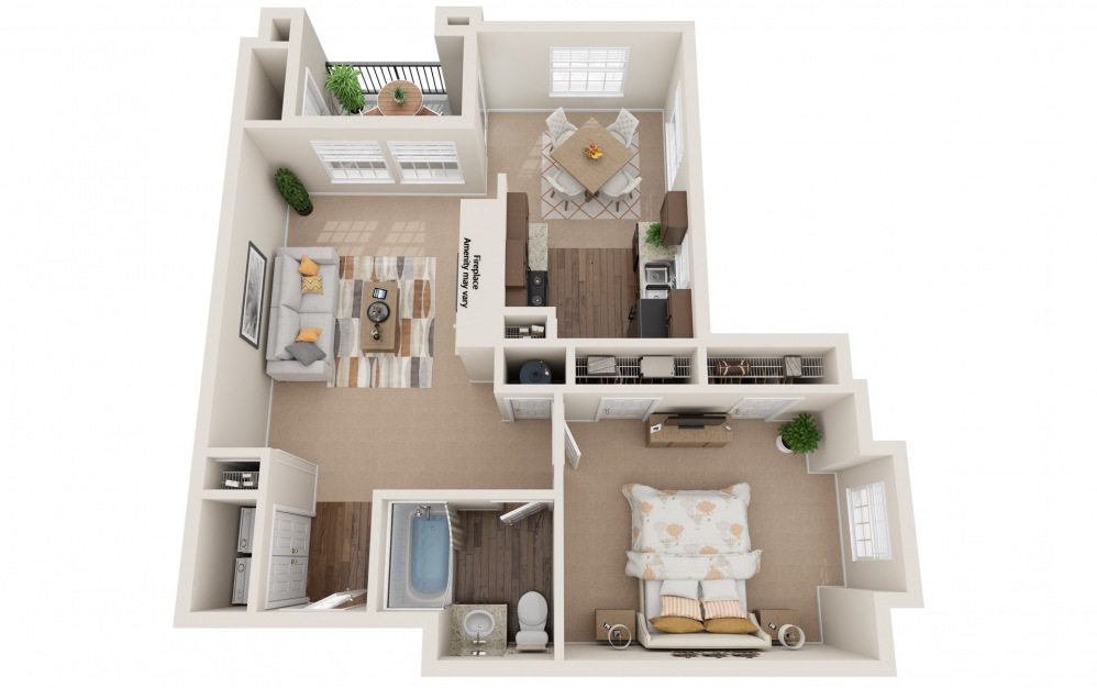 Diplomat - 1 bedroom floorplan layout with 1 bath and 889 square feet.