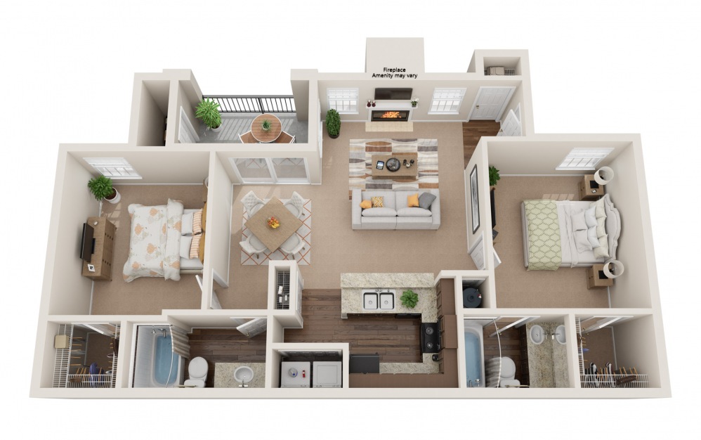 Executive - 2 bedroom floorplan layout with 2 baths and 1200 square feet.